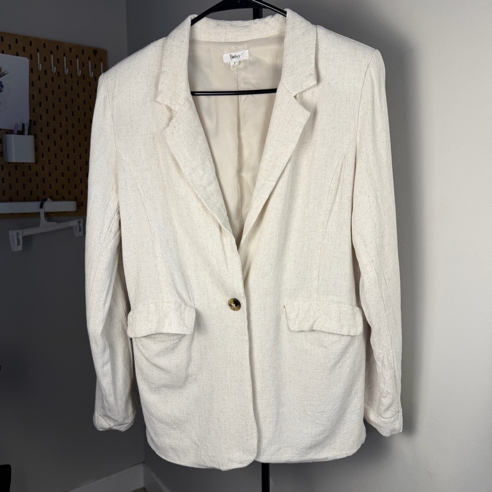 Halogen Cream Single-Button Textured Blazer